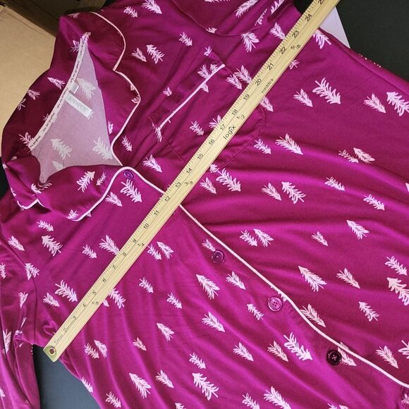 New Joyspun Magenta Christmas Tree Pajama Set 2X - Picture 10 of 15